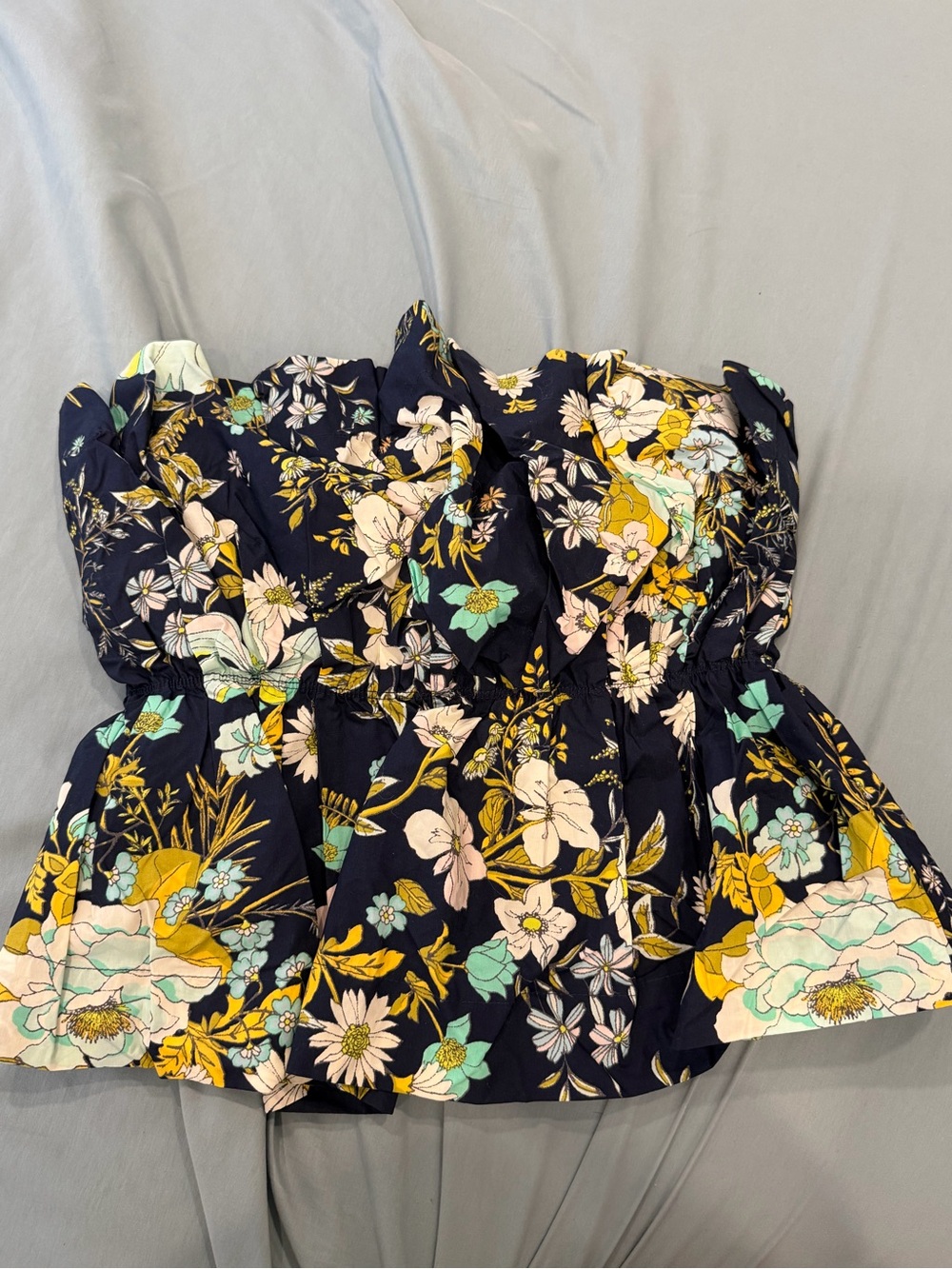 Anthropologie Floral Navy Ruffled tube top- Navy Multi